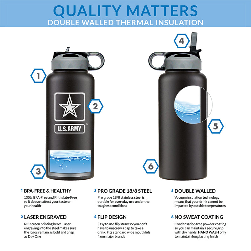 32 oz Army Double Wall Vacuum Insulated Stainless Steel Army Water Bottle