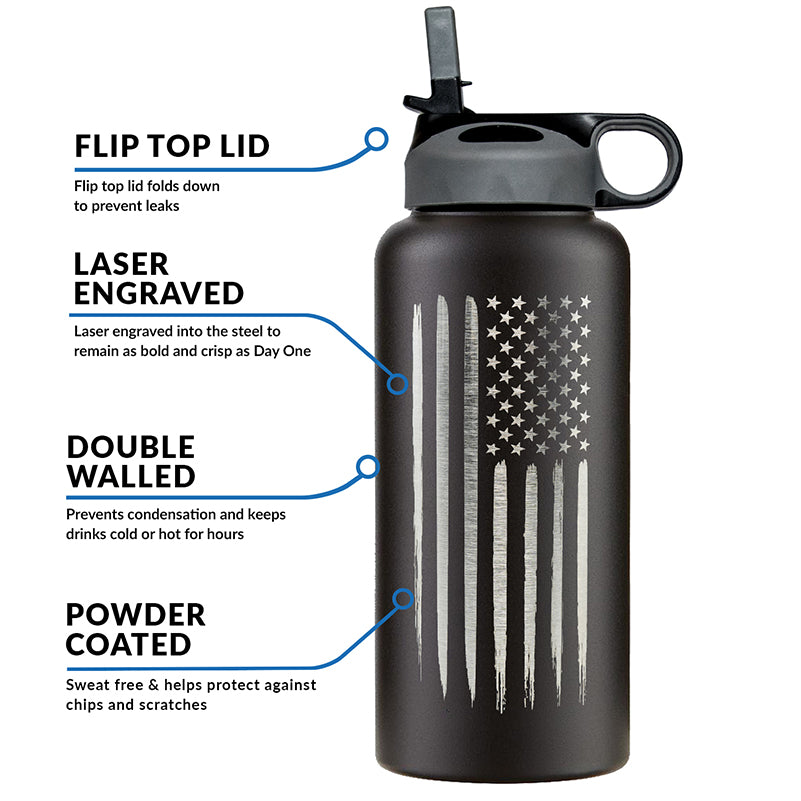 32 oz American Flag Double Wall Vacuum Insulated Stainless Steel Water Bottle