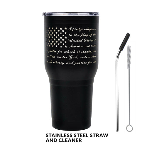 30oz Pledge of Allegiance Black Double Wall Vacuum Insulated Stainless Steel Tumbler Travel Mug
